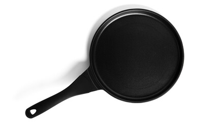 Black frying pancake pan isolated on white background