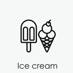 Ice cream vector icon.  Editable stroke. Linear style sign for use on web design and mobile apps, logo. Symbol illustration. Pixel vector graphics - Vector