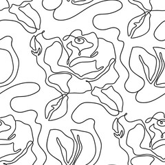 One line seamless modern pattern. Rose flower modern simplicity vector illustration. Contemporary art