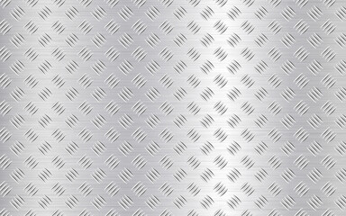 Diamond plate background. Realistic metal texture. Industrial construction. Silver steel or aluminum sheet. Iron material effect. Vector illustration