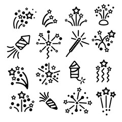Vector collection of garland firecrackers icons. Vintage outlined icon set.