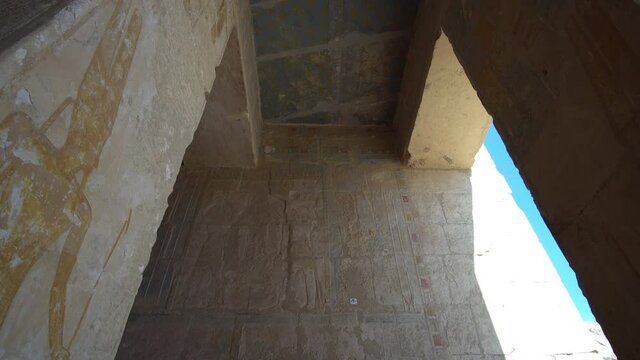 Mortuary Temple of Hatshepsut hieroglyphics and fresco painting with colors