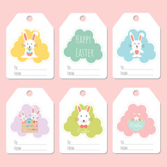 Easter gift tag . Easter day label collection. Vector illustration.