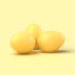 3d simple yellow easter eggs on pastel background 3d illustration. Easter holiday.