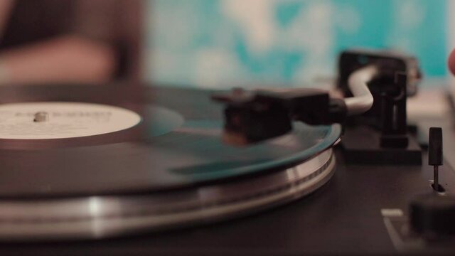 Close-up shot of a retro turntable