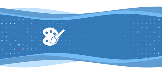 Blue wavy banner with a white palette symbol on the left. On the background there are small white shapes, some are highlighted in red. There is an empty space for text on the right side