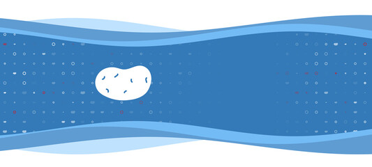 Naklejka premium Blue wavy banner with a white potatoes symbol on the left. On the background there are small white shapes, some are highlighted in red. There is an empty space for text on the right side