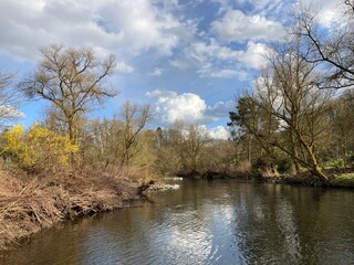 Fototapeta na wymiar Idyllische Landschaft am Fluss im Frühling