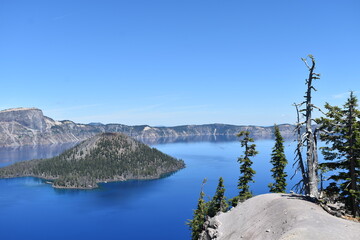 Wizard Island rests within the beautiful deep blue of Crater Lake, Oregon.