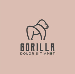 Gorilla Logo line Icon Stock Vector. Silverback Gorilla Logo Symbol. Line Style Gorilla Ape or Monkey with Abstract Design