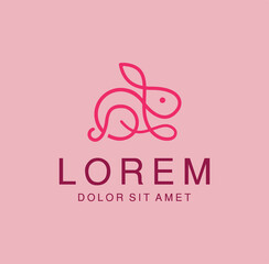 Rabbit Logo Line Art Icon Design Template. Cute bunny symbol farm animals. Pet animal concept. Unique Animal Logo Monoline
