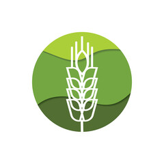 Wheat class in three layers of green fields, logo, vector, icon.