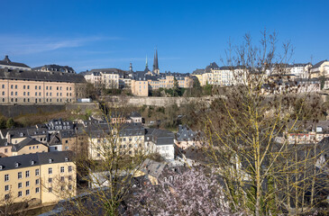 View over the valley of the river Alzette to the old town of Luxembourg