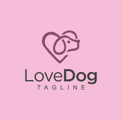 Love Dog Logo Design Stock Illustration. pet love logo design template. pet care vector icon
