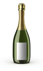 Champagne wine bottle. Isolated on white background. Bottle used for champagne, chardonnay and white wine, place your design and use for presentations.
