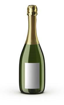 Champagne wine bottle. Isolated on white background. Bottle used for champagne, chardonnay and white wine, place your design and use for presentations.
