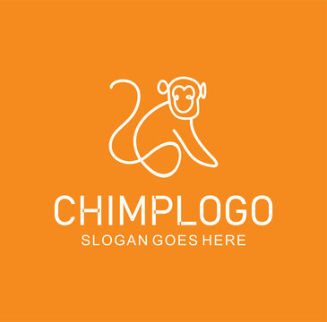 Line style logotype template with a Chimpanzee Monkey Logo Vector Design Icon. Minimalist Unique Simple Sign Animal Mono Line