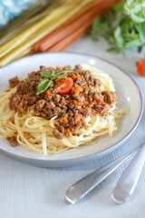 Pasta bolognese is one of the most popular Italian dishes. Bolognese sauce.
