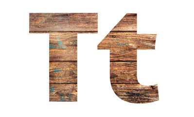 Wooden letters. Letter T. English alphabet