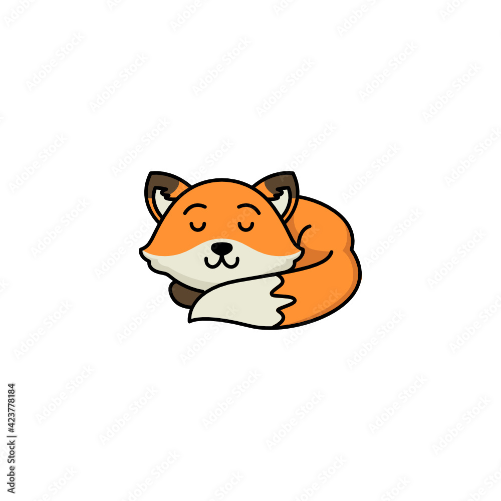 Wall mural cute little baby fox mascot logo design illustration