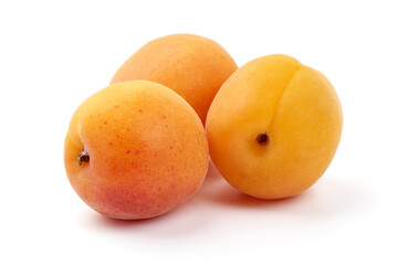 Sweet juicy yellow apricots, ripe nectarines, isolated on white background