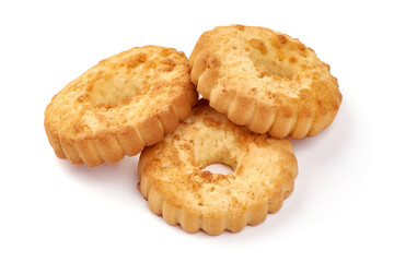 Homemade shortbread cookies, close-up, isolated on white background