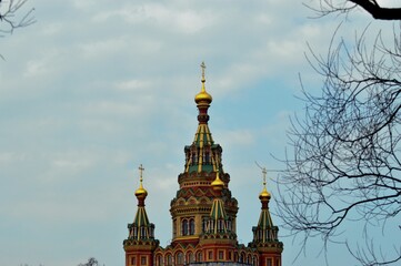 Fototapeta na wymiar Cathedral of Saints Peter and Paul, Peterhof, Saint Petersburg, Russia