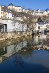Fototapeta na wymiar View from the river Alzette to the town of Luxembourg