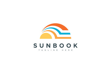 Abstract Sun and Book Logo. Colorful Geometric Shapes Sun Symbol with Open Book Combination isolated on White Background. Flat Vector Logo Design Template Element.