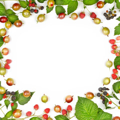 Various berries isolated on white background, top view. Free space for text.