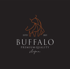 Simple Buffalo Logo Luxury Vintage  in a line an outline flat design style Vector. Bison , Bull logo Retro icon line art 