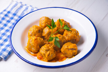 Meatballs with tomato sauce from a tapas bar in spain