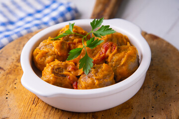 Meatballs with tomato sauce from a tapas bar in spain