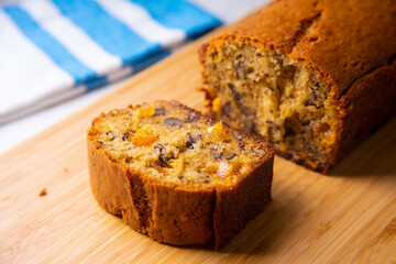 Vegan whole grain orange sponge cake with sugar glaze