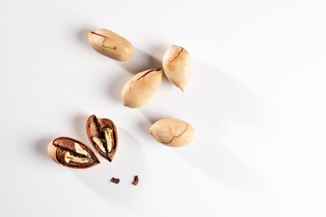 pecan nuts in shell on white background