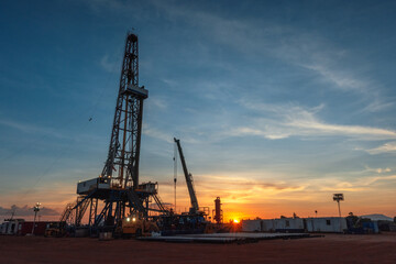 Fototapeta na wymiar Onshore drilling rig in oil field, Petroleum industry