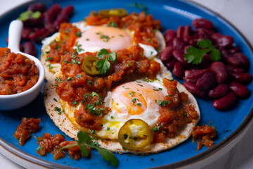 Huevos rancheros with red beans