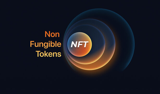 NFT non fungible tokens, crypto art on colorful abstract background. trade for unique collectibles in games or art. 3d render of NFT crypto art collectibles concept illustration. Bubble or rally.