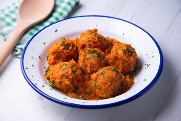 Meatballs with tomato sauce from a tapas bar in spain