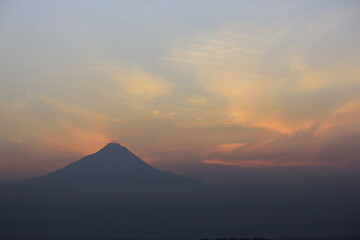 Silhouette Mount Merapi Volcanoes most active before Sunrise