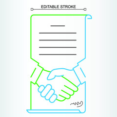 the successful deal, business contract icon, agreement, handshake, editable line
