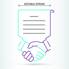 the successful deal, business contract icon, agreement, handshake, editable line