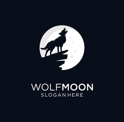 Howling Wolf Moon Logo Design Vector Stock illustration with on black background