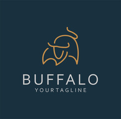 Simple Buffalo Logo Luxury Vintage  in a line an outline flat design style Vector. Bison , Bull logo Retro icon line art 