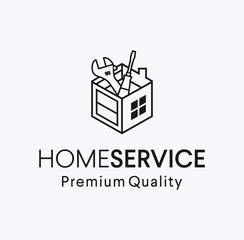 Obraz premium House service toolbox logo Design vector Illustration. Home remodel tools Logo Icon. home repair service