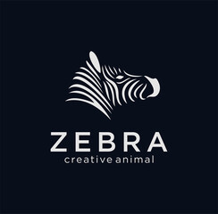 Logo animal face Zebra. The Silhouette of the Head of a zebra painted in black, painted in curved lines.  © blueberry 99d