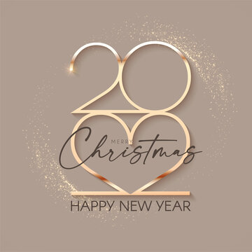 Happy new 2022 year Elegant gold text with light. Minimalistic soft text template.