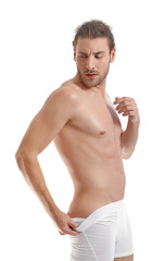 Sexy young man on white background