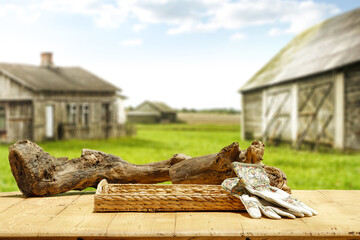 Desk of free space and village 