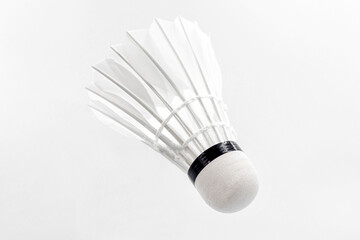 Fototapeta na wymiar Floating shuttlecock, used for badminton competition, isolated on white background